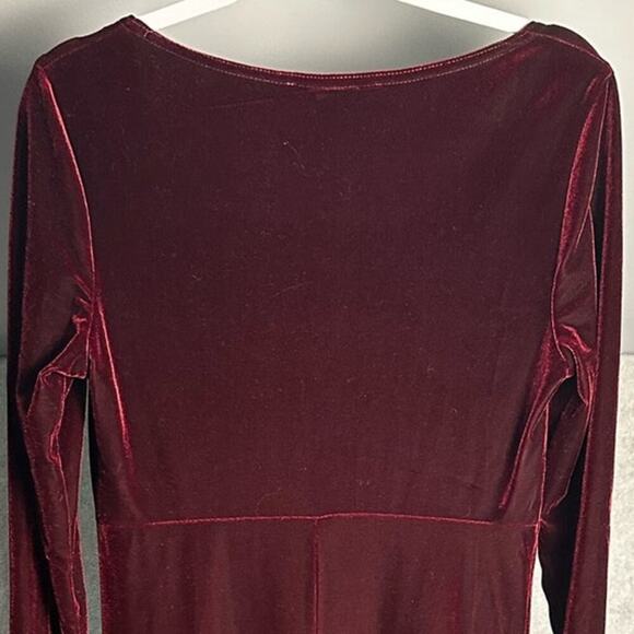 Maggy London L Vintage Long‎ Sleeve Velvet Maxi Cranberry Scoop Neck Whimsigoth - Picture 4 of 8